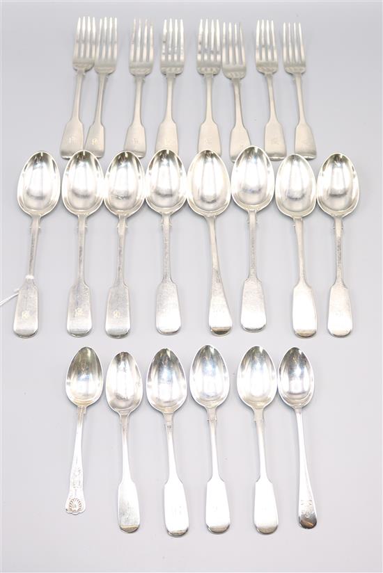 Part service of silver fiddle pattern flatware